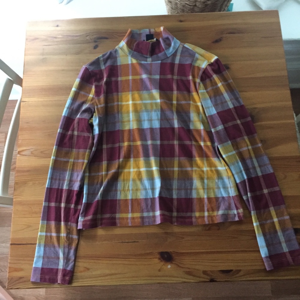 Monki Plaid Mock Neck Long Sleeved Shirt